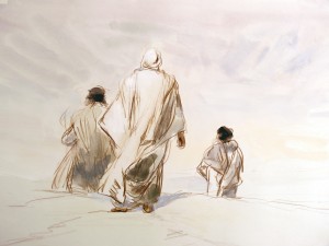 Hommes du désert, aquarelle de Monique Martin
