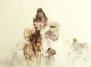 Homme sur un chameau, aquarelle de Monique Martin