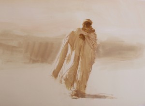 Homme marchant dans le désert, Monique Martin 
