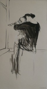 Femme et enfant devant une fenêtre, Monique Martin
